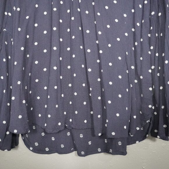 Loft Womens Navy Blue White Embroidered Bell Long Sleeve Blouse Size Medium - Picture 3 of 9